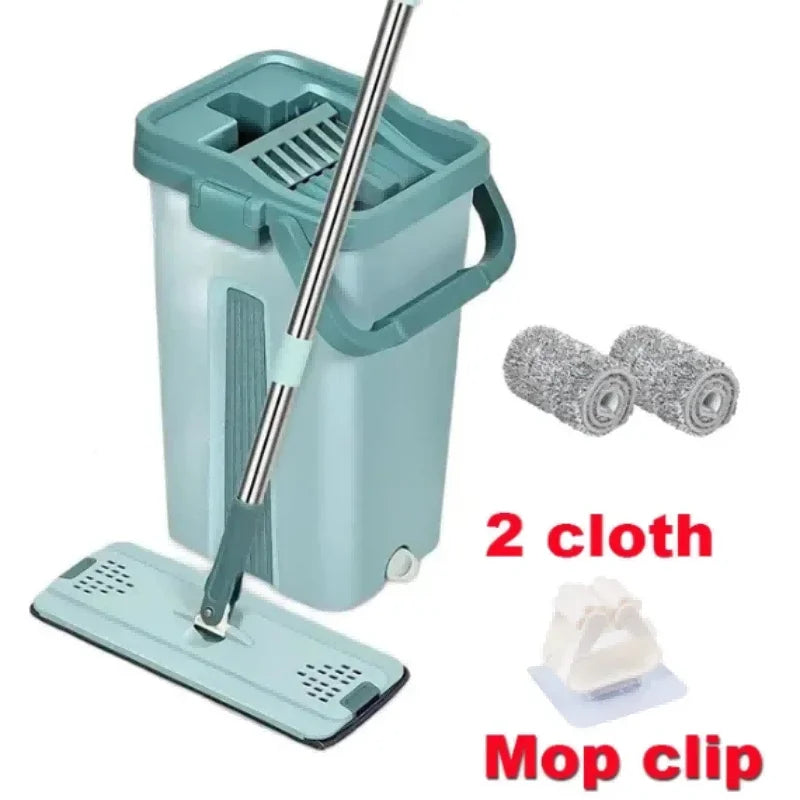 Handsfree Flat Press Mop with Bucket - FlexiMop-3 cloths-Nora Luxe