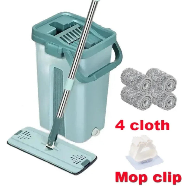 Handsfree Flat Press Mop with Bucket - FlexiMop-3 cloths-Nora Luxe