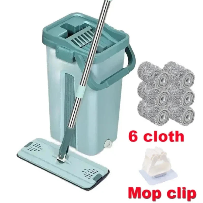 Handsfree Flat Press Mop with Bucket - FlexiMop-3 cloths-Nora Luxe