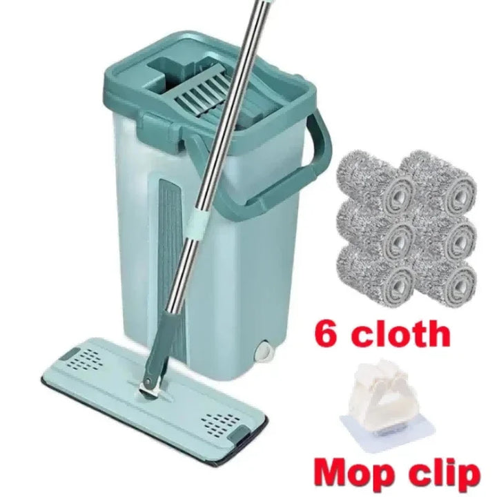 Handsfree Flat Press Mop with Bucket - FlexiMop-3 cloths-Nora Luxe