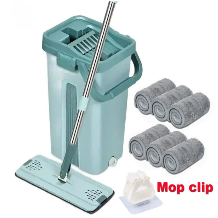 Handsfree Flat Press Mop with Bucket - FlexiMop-3 cloths-Nora Luxe