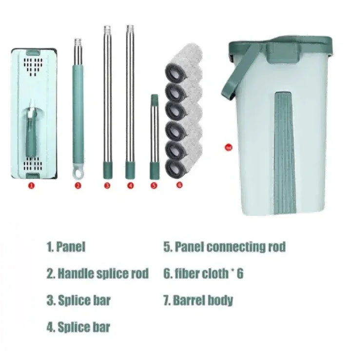 Handsfree Flat Press Mop with Bucket - FlexiMop-3 cloths-Nora Luxe