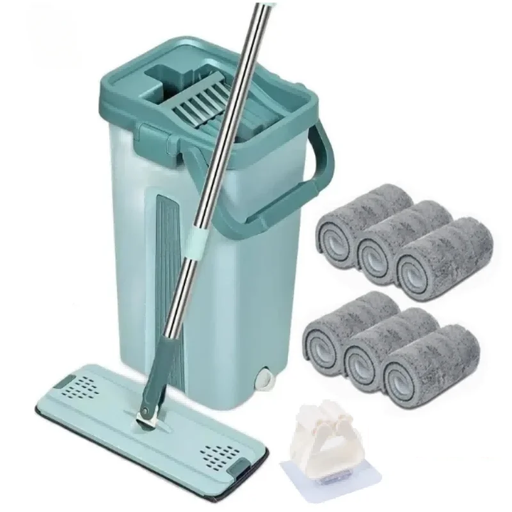 Handsfree Flat Press Mop with Bucket - FlexiMop-3 cloths-Nora Luxe