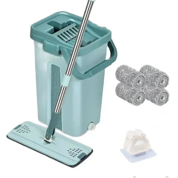 Handsfree Flat Press Mop with Bucket - FlexiMop-Mop with 4 cloths-Nora Luxe