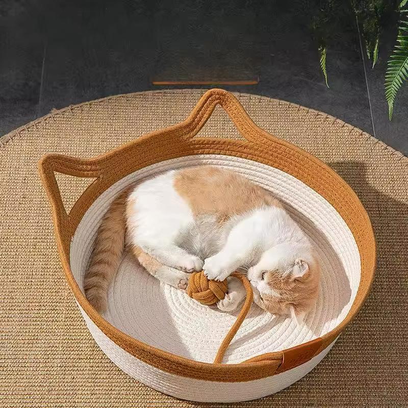 Handwoven Cotton Rope Bed for Cats - CozyNest-Gray-S-Nora Luxe