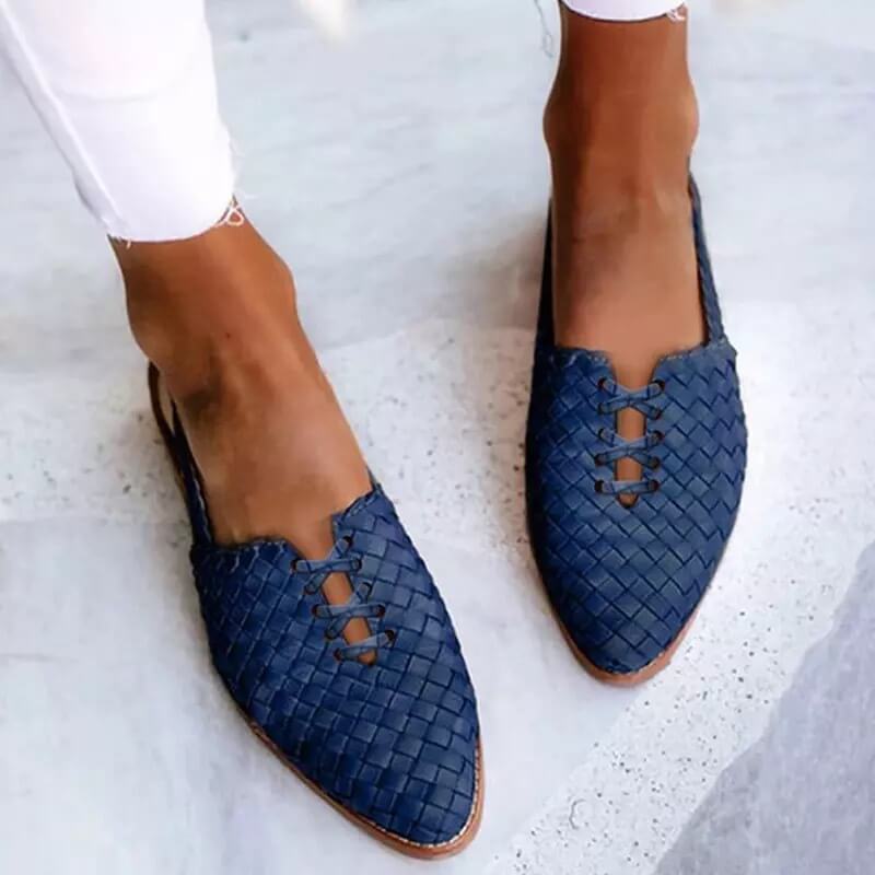 Handwoven leather slippers for women - Clara-Blue-4.5-Nora Luxe
