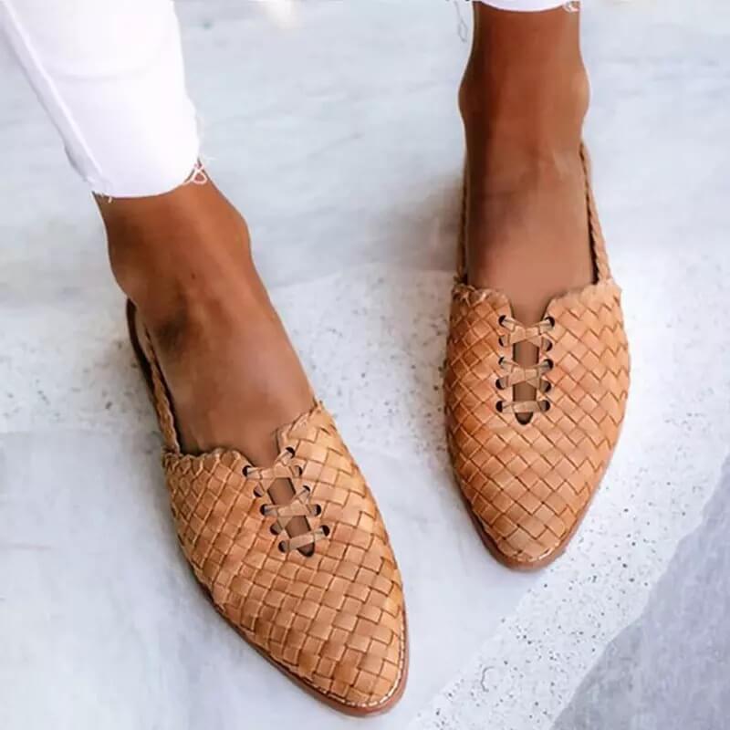 Handwoven leather slippers for women - Clara-Brown-4.5-Nora Luxe