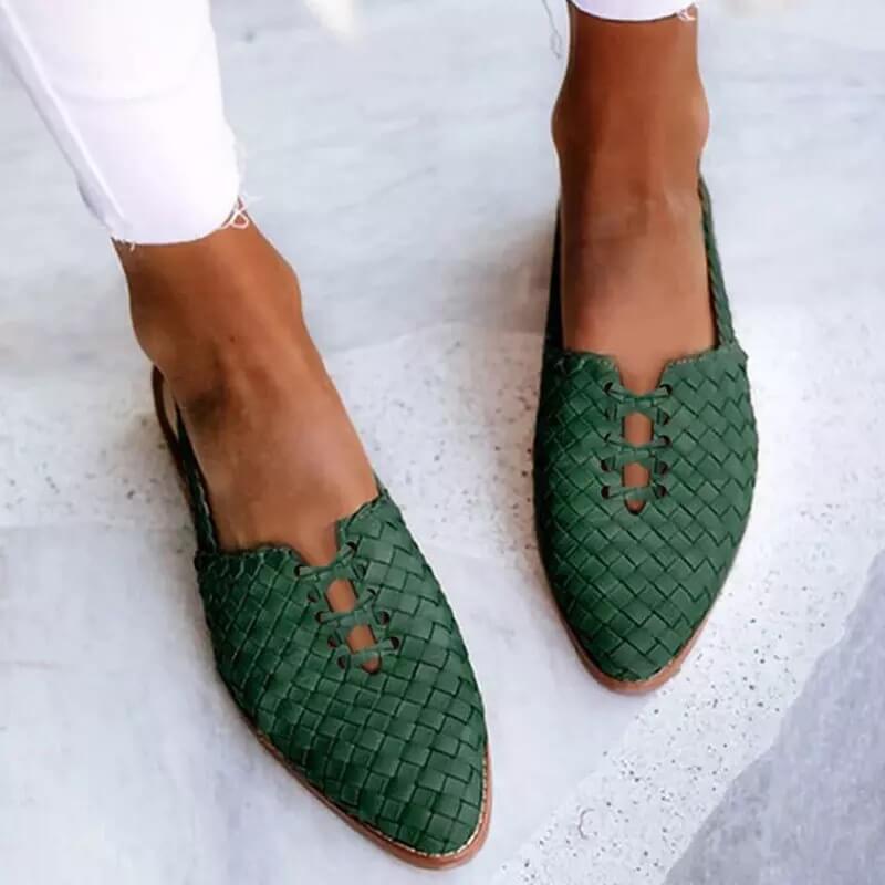 Handwoven leather slippers for women - Clara-Green-4.5-Nora Luxe