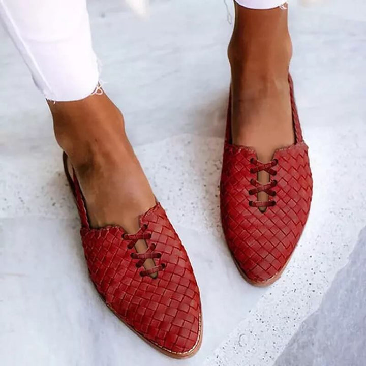 Handwoven leather slippers for women - Clara-Red-4.5-Nora Luxe