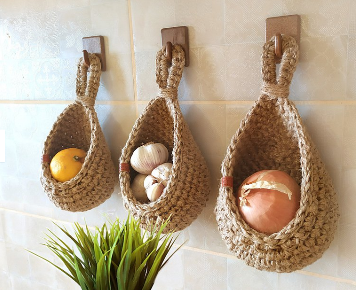 Hanging Cotton Yarn Wall Baskets – Nara-S: 18X17cm-The Livary