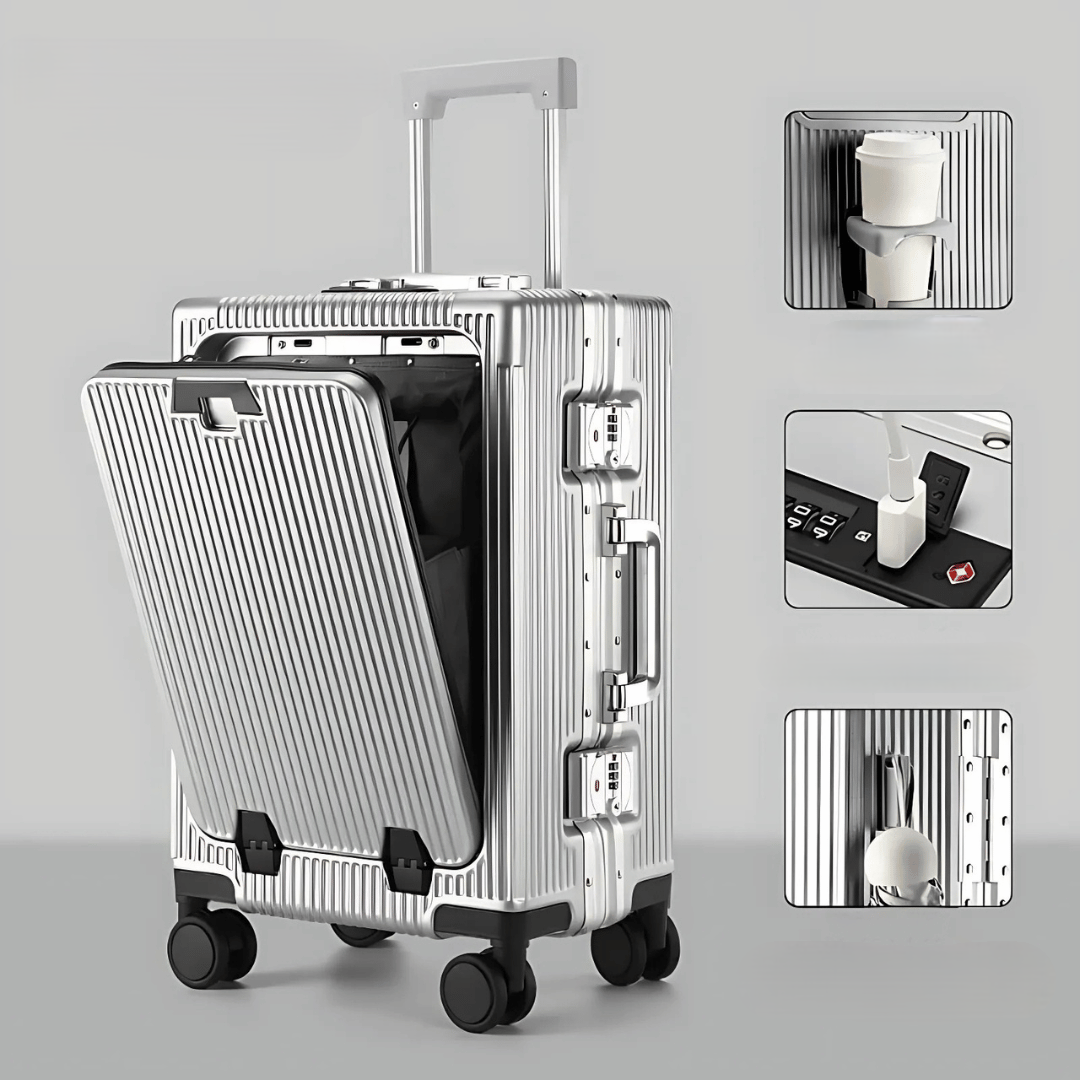 Hard-shell hand luggage suitcase – Manhattan Pro-Silver-Nora Luxe