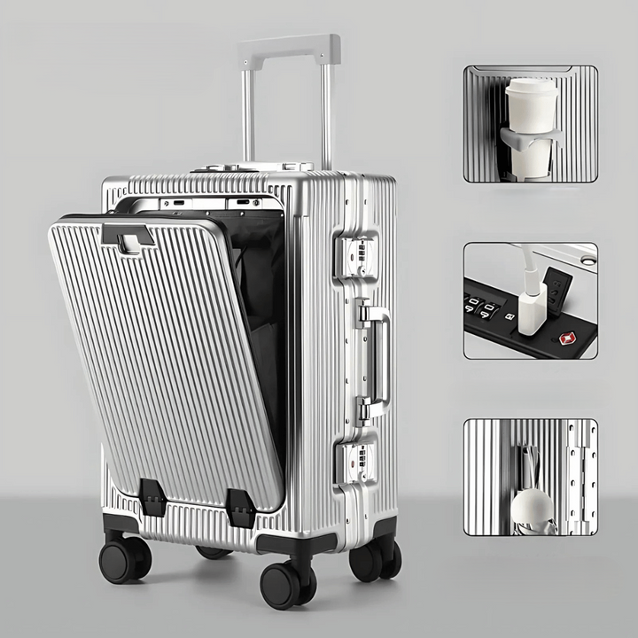 Hard-shell hand luggage suitcase – Manhattan Pro-Silver-Nora Luxe
