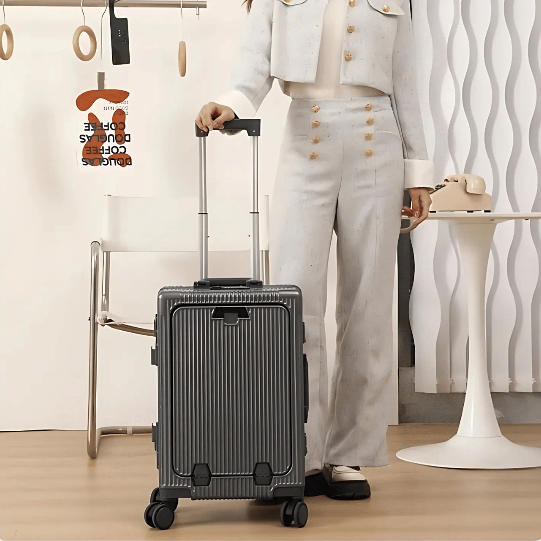 Hard-shell hand luggage suitcase – Manhattan Pro-Silver-Nora Luxe