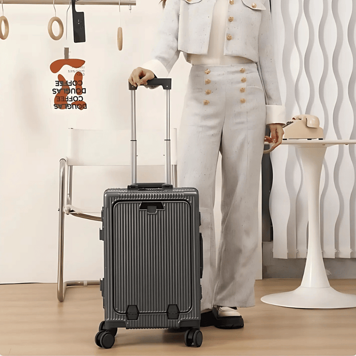 Hard-shell hand luggage suitcase – Manhattan Pro-Silver-Nora Luxe