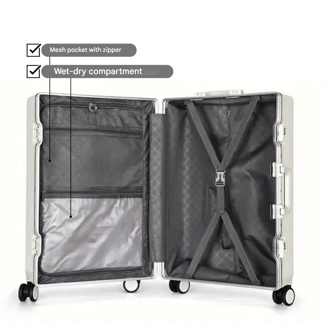 Hard-shell hand luggage suitcase – Manhattan Pro-Silver-Nora Luxe
