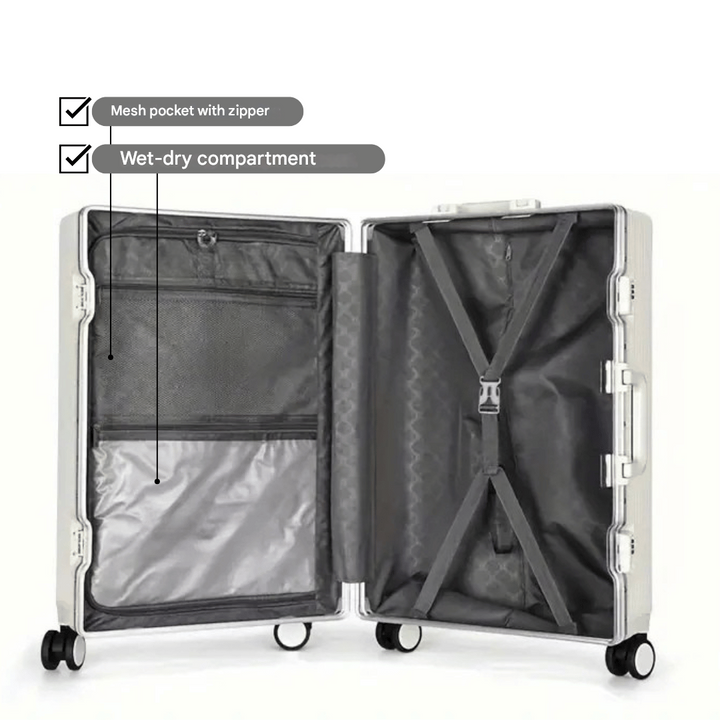 Hard-shell hand luggage suitcase – Manhattan Pro-Silver-Nora Luxe