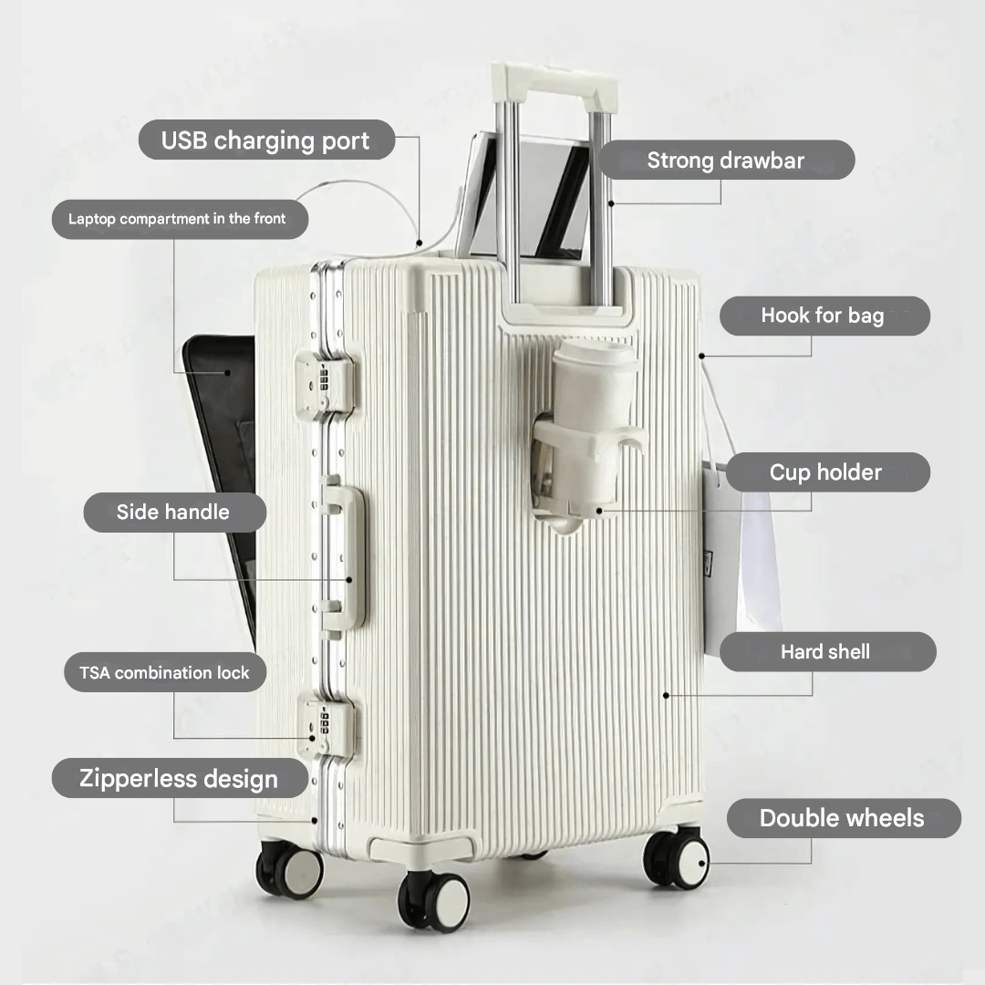 Hard-shell hand luggage suitcase – Manhattan Pro-Silver-Nora Luxe
