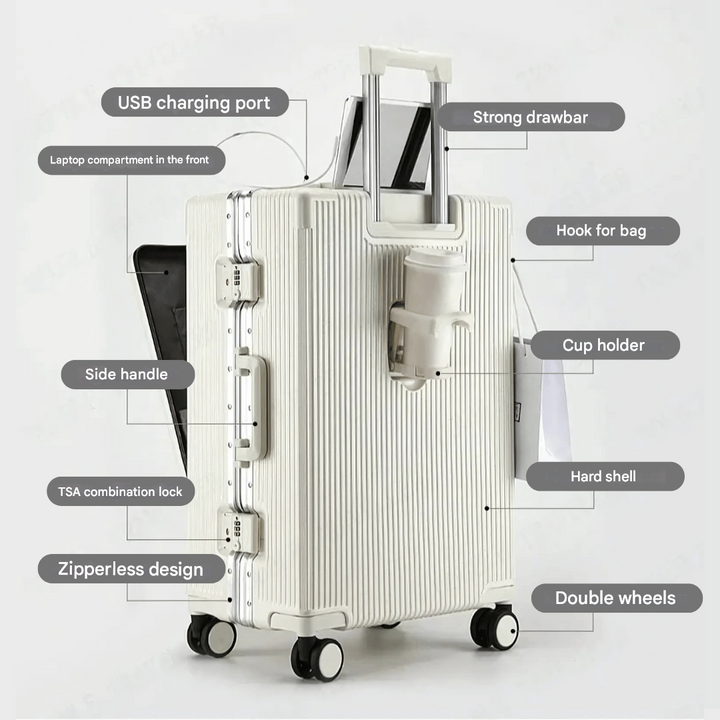 Hard-shell hand luggage suitcase – Manhattan Pro-Silver-Nora Luxe