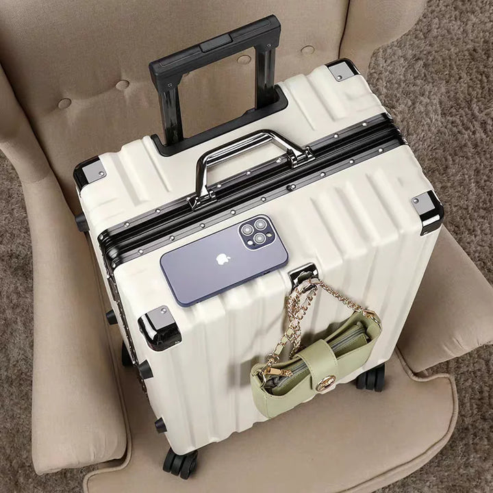 Hard shell suitcase with aluminum frame – Vilnius-Beige-S (42 L)-Nora Luxe