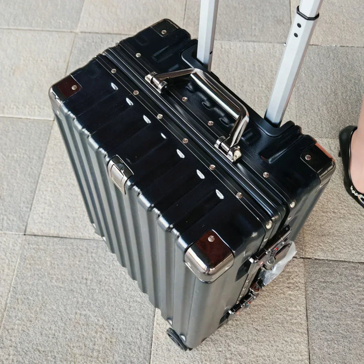 Hard shell suitcase with aluminum frame – Vilnius-Blue-S (42 L)-Nora Luxe