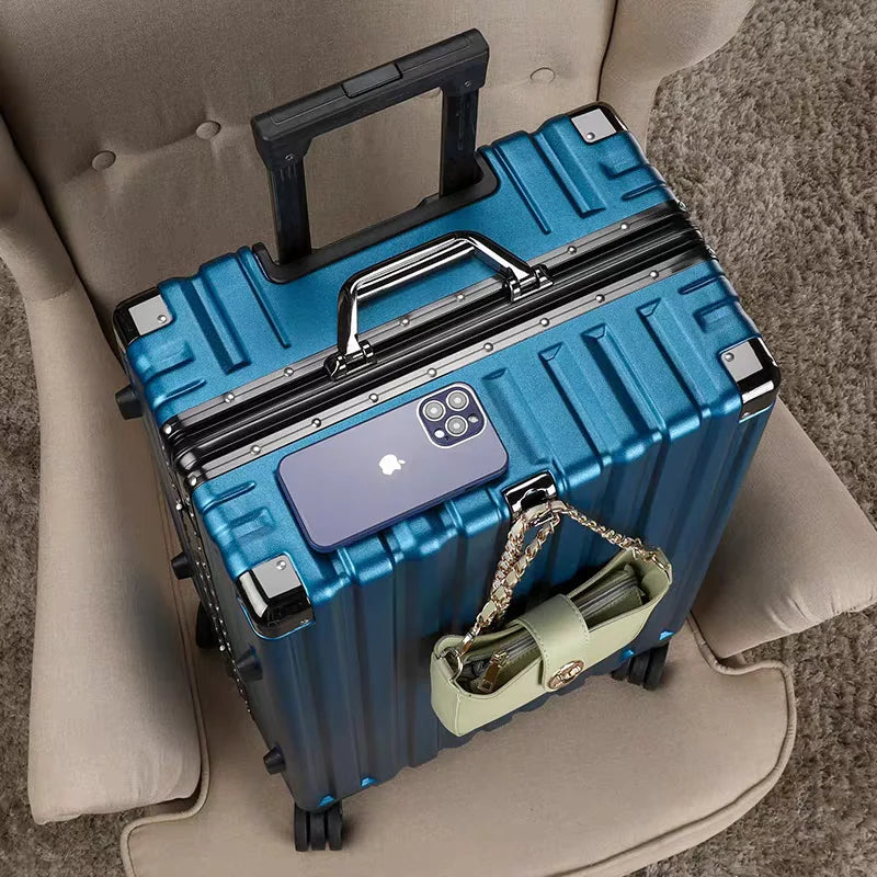 Hard shell suitcase with aluminum frame – Vilnius-Blue-S (42 L)-Nora Luxe