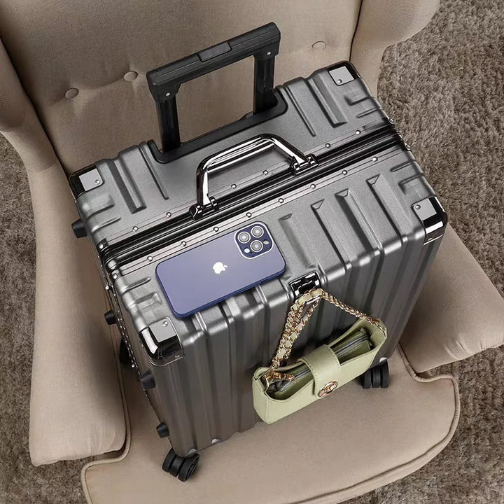 Hard shell suitcase with aluminum frame – Vilnius-Gray-S (42 L)-Nora Luxe