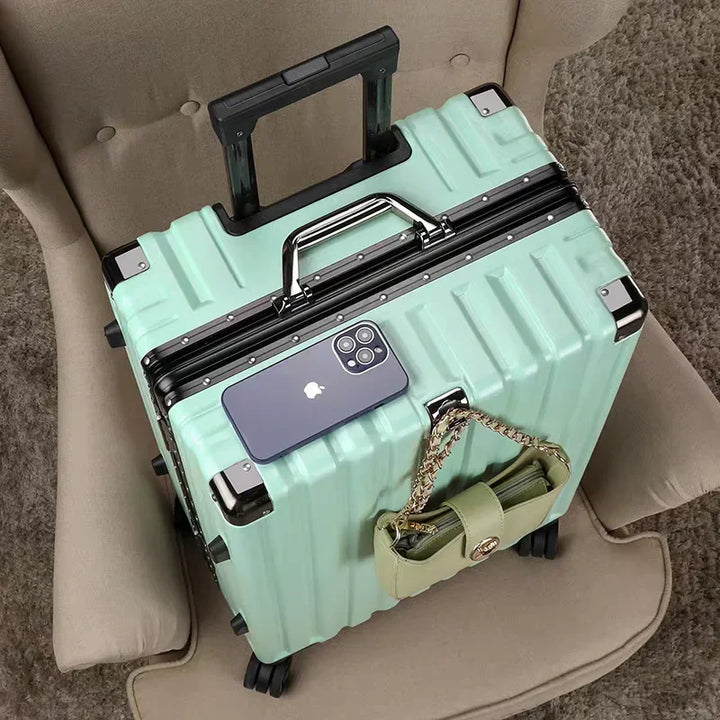 Hard shell suitcase with aluminum frame – Vilnius-Green-S (42 L)-Nora Luxe