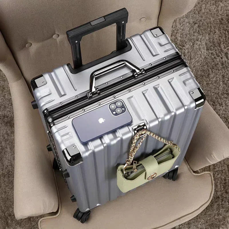Hard shell suitcase with aluminum frame – Vilnius-Light grey-S (42 L)-Nora Luxe