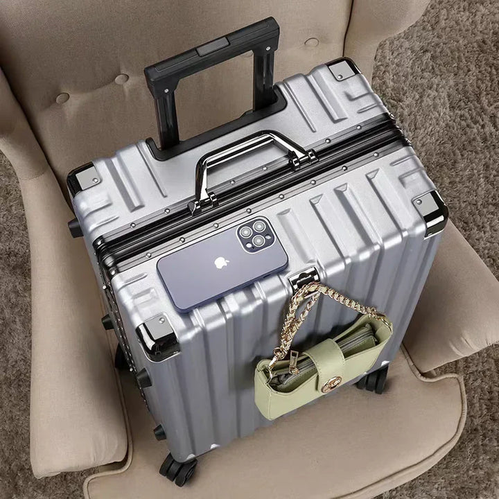 Hard shell suitcase with aluminum frame – Vilnius-Light grey-S (42 L)-Nora Luxe