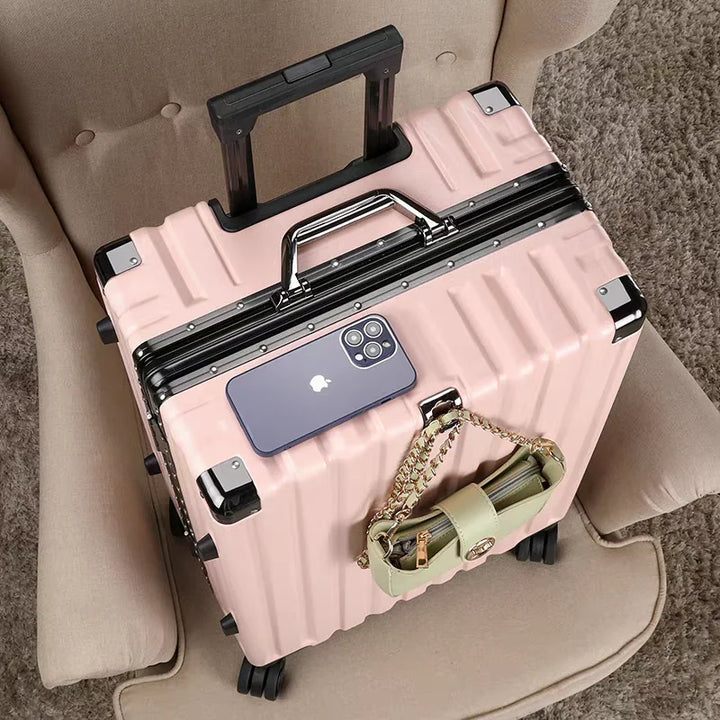 Hard shell suitcase with aluminum frame – Vilnius-Pink-S (42 L)-Nora Luxe