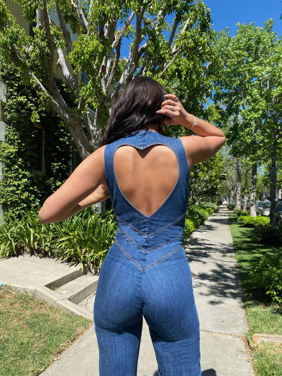 Heart-shaped backless denim jumpsuit for women - Sakura-Blue-XS-Nora Luxe