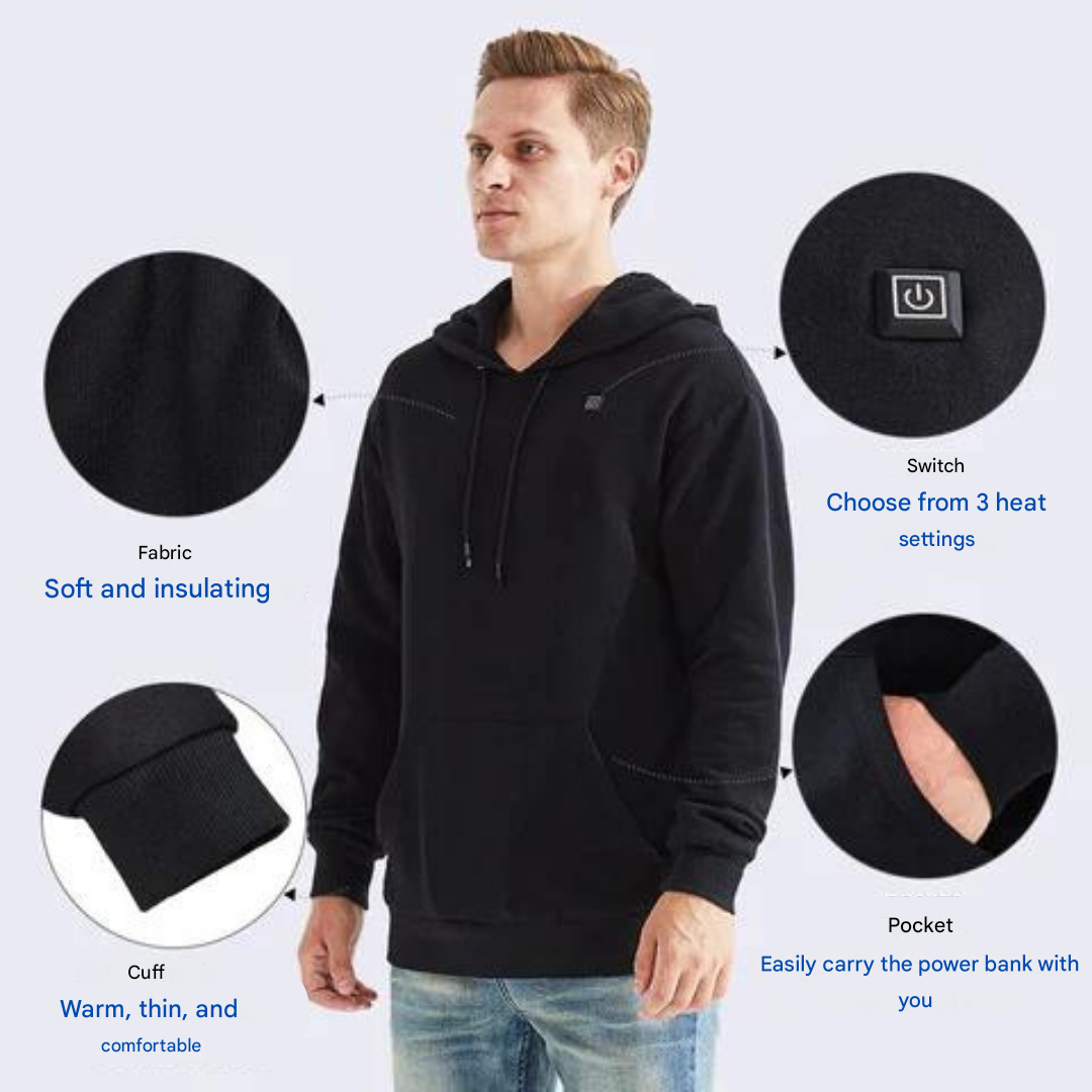 Heated Unisex Hoodie - ThermaHoodie-Gray-S-Nora Luxe