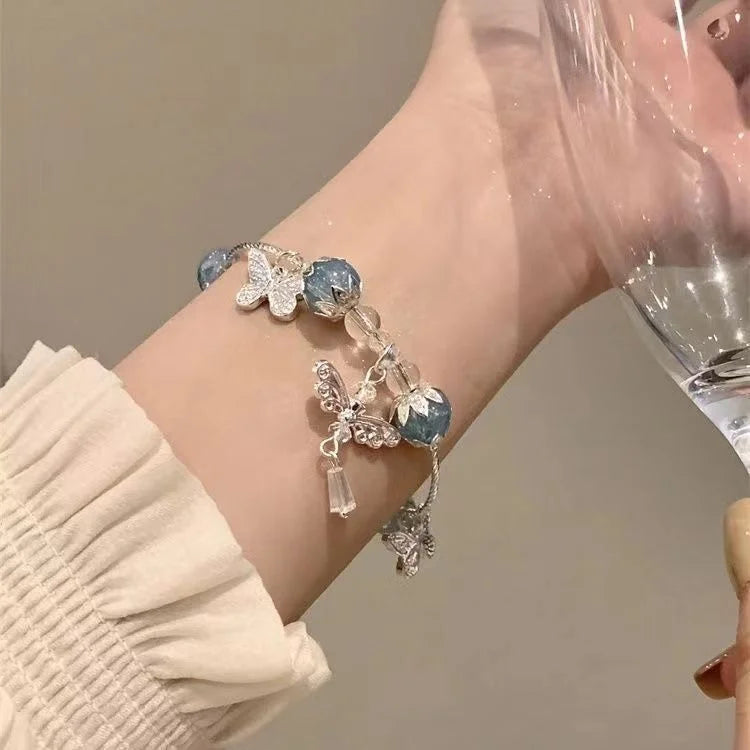 Heavenly Blue Butterfly Bracelet with Floral Pattern - Lilac-Nora Luxe