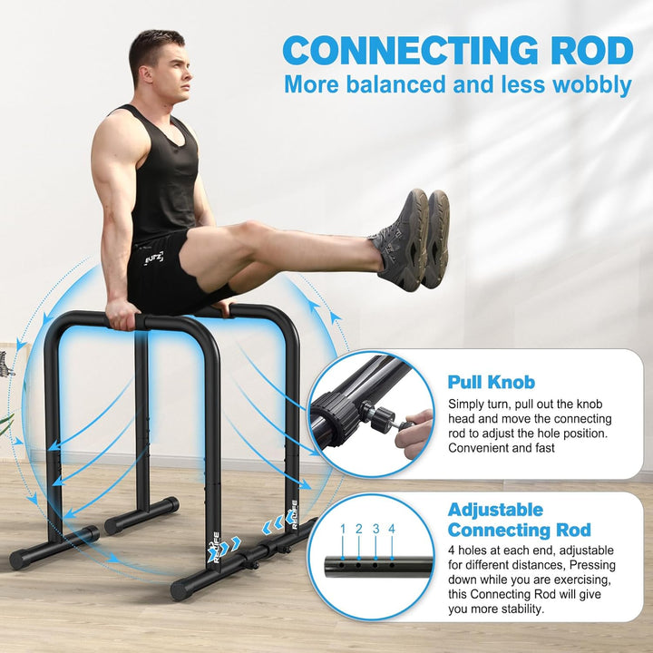 Heavy Dip Station & Push-up Stand for Home Fitness-Black-Nora Luxe