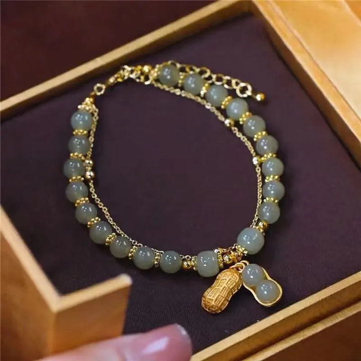 Hetian Jade Bracelet with Gold Accent-Jade Leaf-Nora Luxe