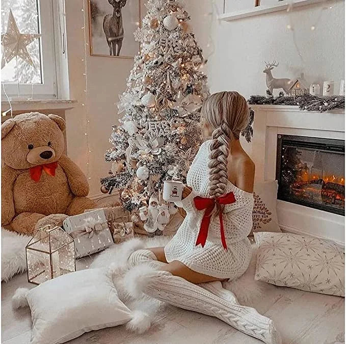 High Knitted Wool Ladies Socks - WarmWool-Gray-Nora Luxe