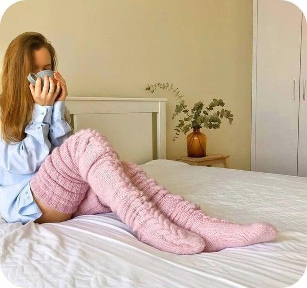 High Knitted Wool Ladies Socks - WarmWool-Pink-Nora Luxe