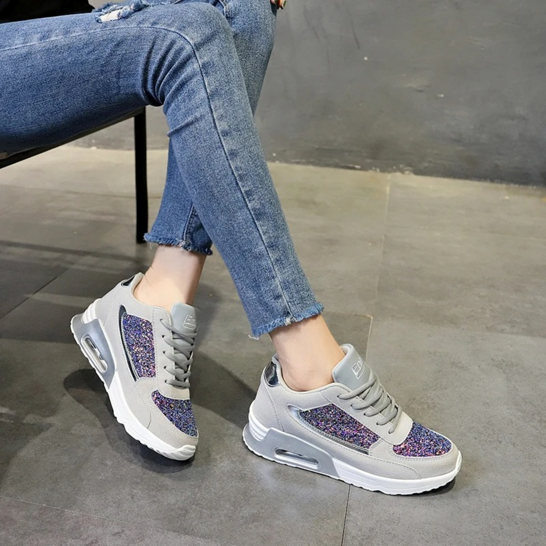 High Top Orthopaedic Women's Sneakers - ComfortStep-Gray-Purple-2.5-Nora Luxe