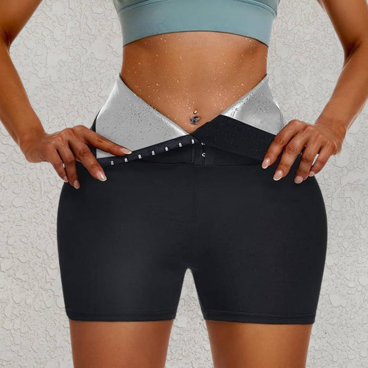 High Waist Sauna Sweatpants with Waist Trainer - SweatSculpt-Black/Blue-S-Nora Luxe