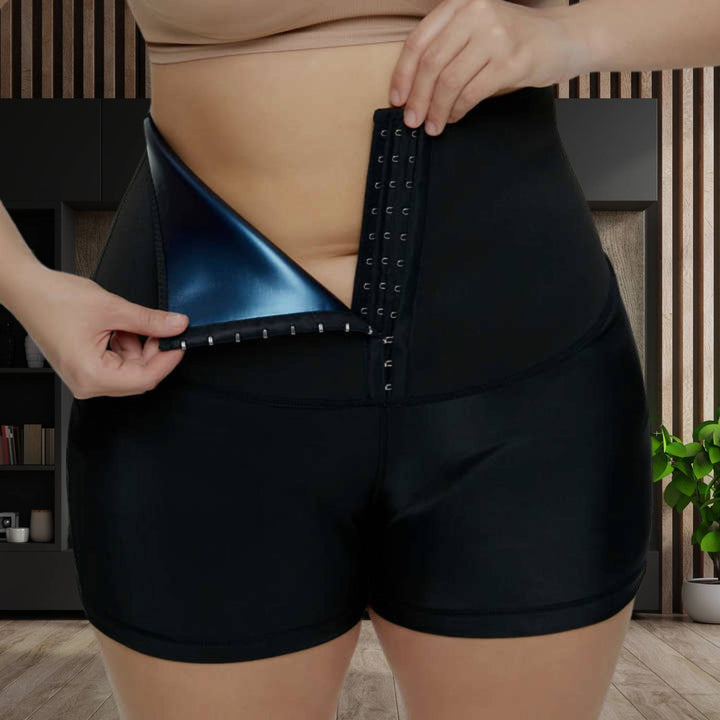 High Waist Sauna Sweatpants with Waist Trainer - SweatSculpt-Black/Blue-S-Nora Luxe