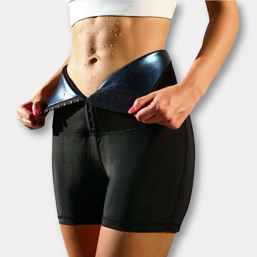 High Waist Sauna Sweatpants with Waist Trainer - SweatSculpt-Black/Blue-S-Nora Luxe