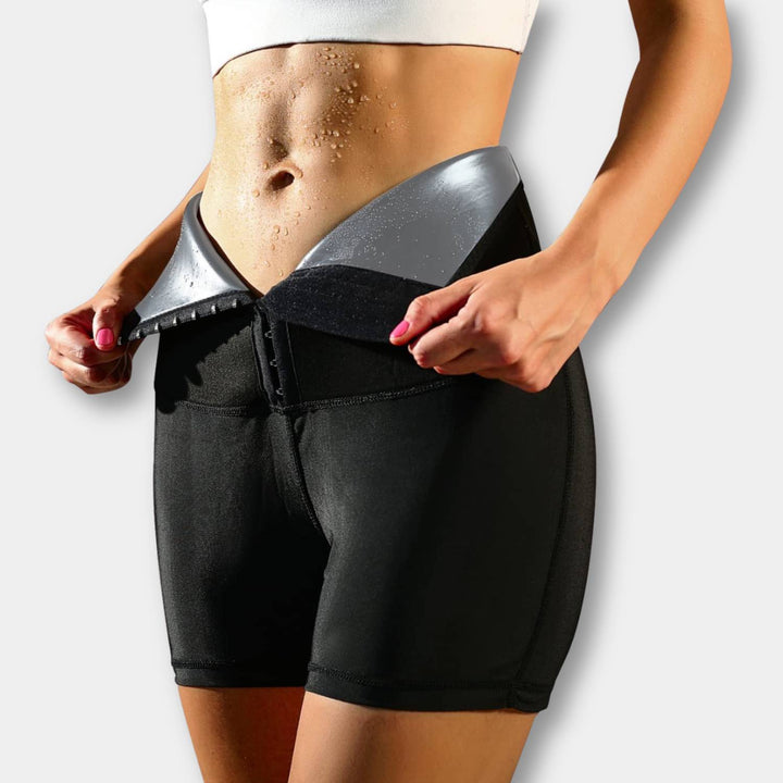 High Waist Sauna Sweatpants with Waist Trainer - SweatSculpt-Black/Silver-S-Nora Luxe