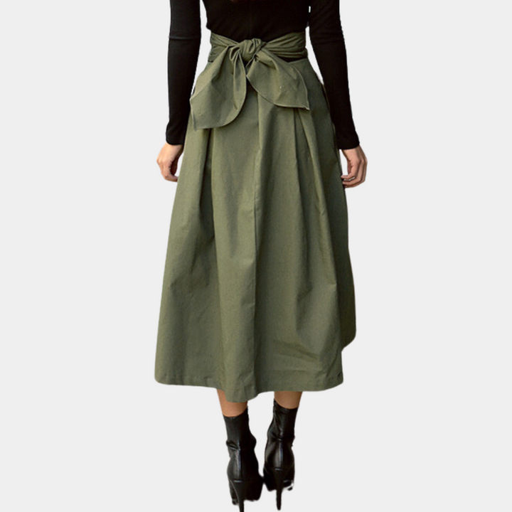 High-Waist Skirt with Bow Detail - Elina-Black-XS-Nora Luxe