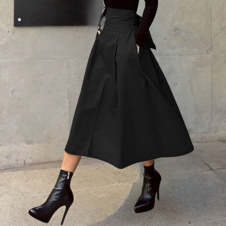 High-Waist Skirt with Bow Detail - Elina-Black-XS-Nora Luxe