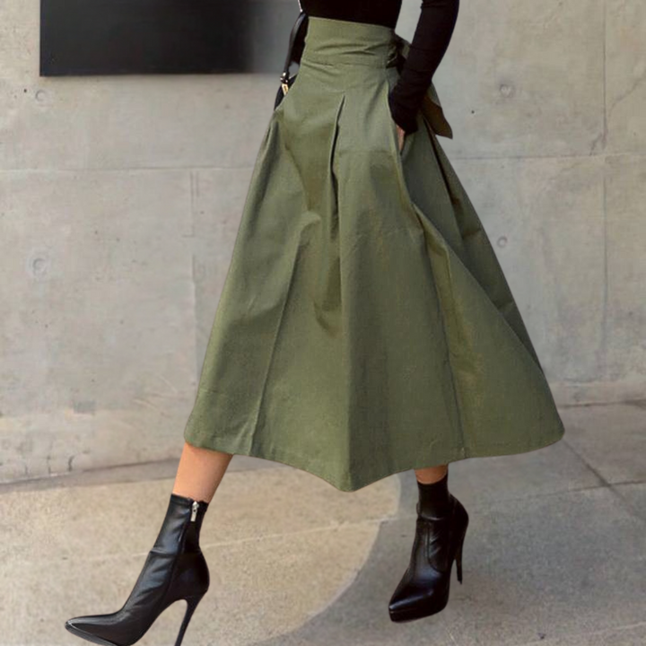 High-Waist Skirt with Bow Detail - Elina-Green-XS-Nora Luxe