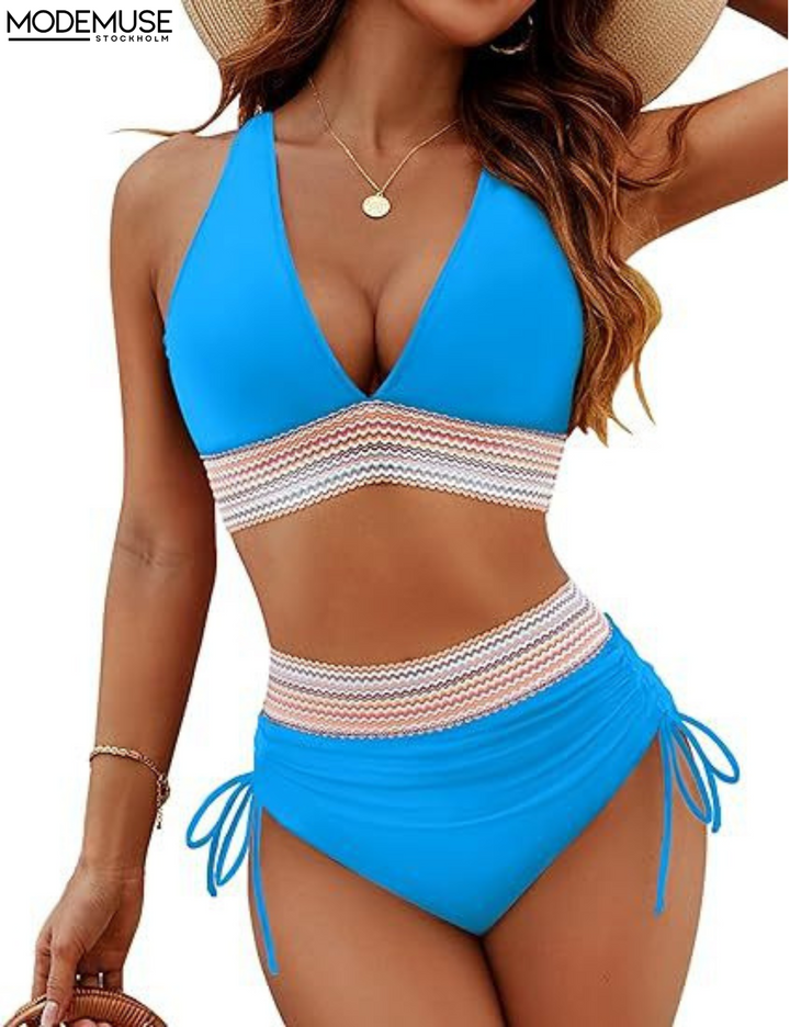 High Waist Trendy Bikini Set - Tessa made of quick-drying fabric-Blue-S-Nora Luxe