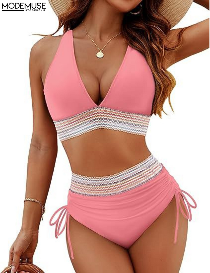 High Waist Trendy Bikini Set - Tessa made of quick-drying fabric-Light pink-S-Nora Luxe