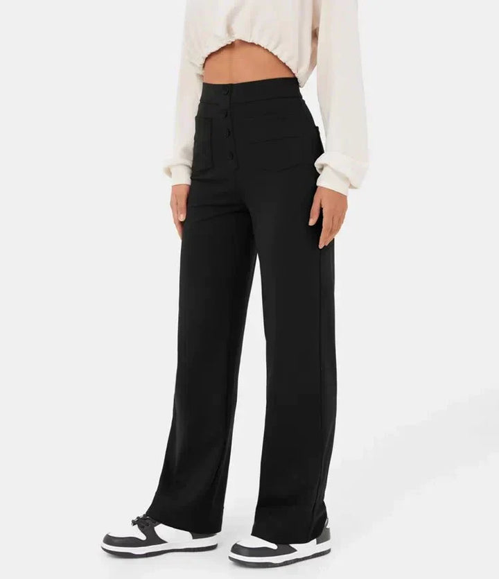 High-waisted Elastic Casual Trousers - Sophia-Black-S (4-6)-Nora Luxe