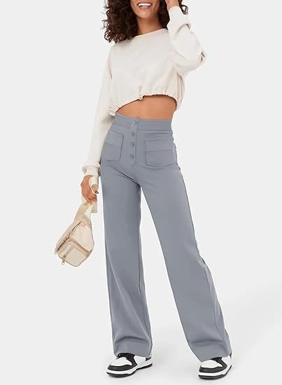 High-waisted Elastic Casual Trousers - Sophia-Gray-S (4-6)-Nora Luxe