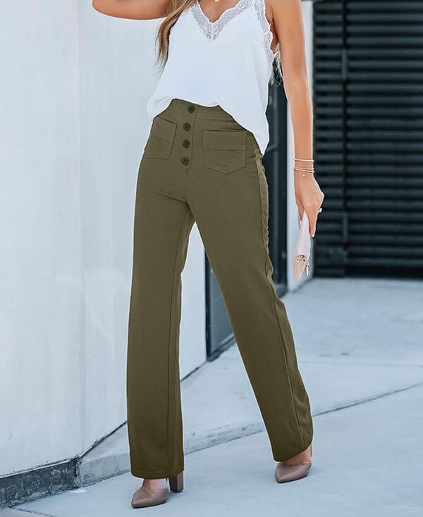 High-waisted Elastic Casual Trousers - Sophia-Green-S (4-6)-Nora Luxe